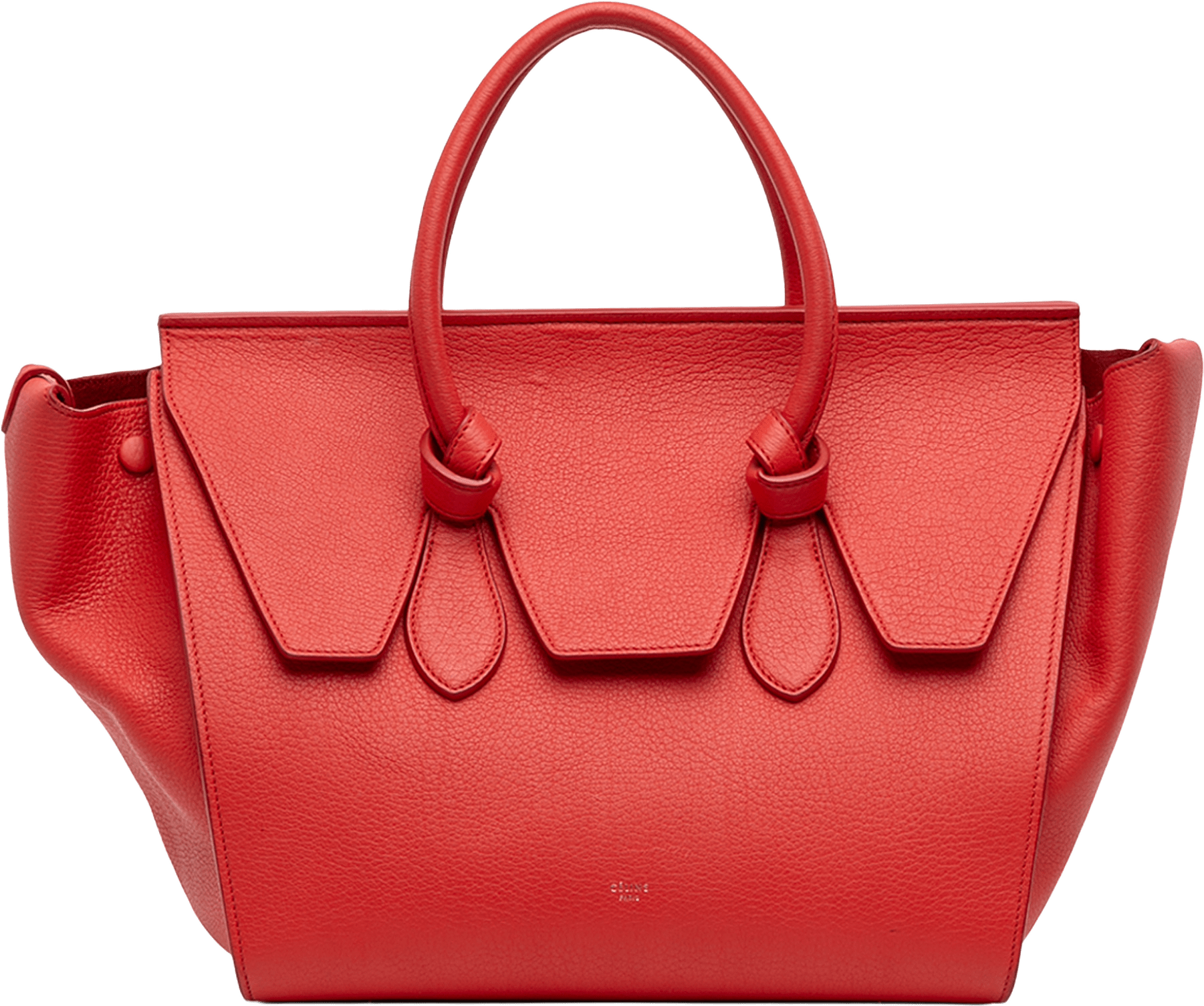 Celine Small Crisped Calfskin Tie Knot Handbag, från Luxclusif, i färgen red orange.