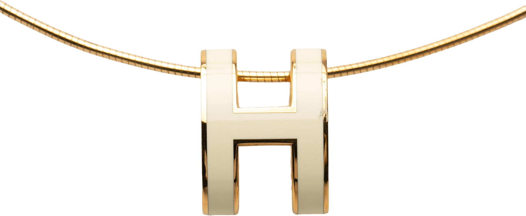Hermès Gold Plated Enamel Pop H Pendant Necklace, från Luxclusif, i färgen ivory.