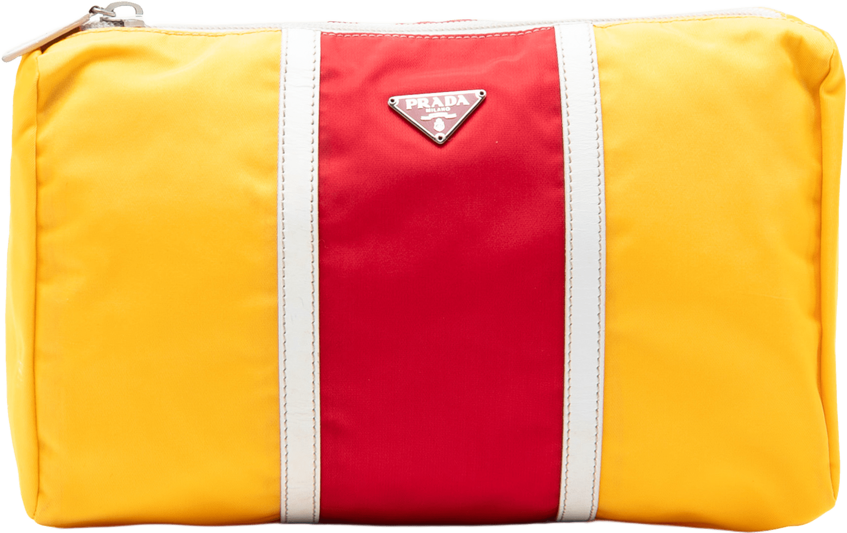 Prada Tricolor Tessuto Zip Pouch, från Luxclusif, i färgen yellow.