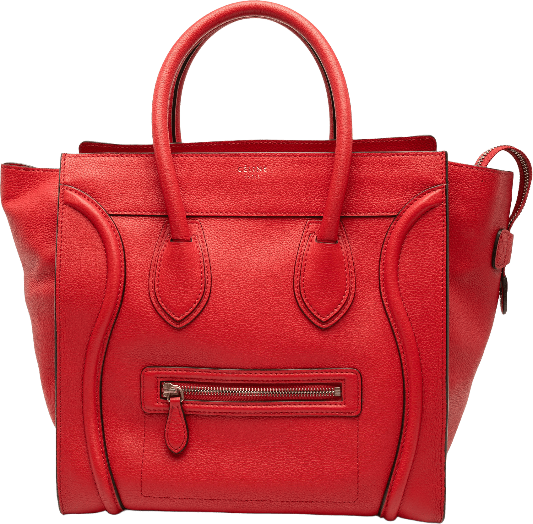 Celine Mini Calfskin Luggage Tote, från Luxclusif, i färgen red.