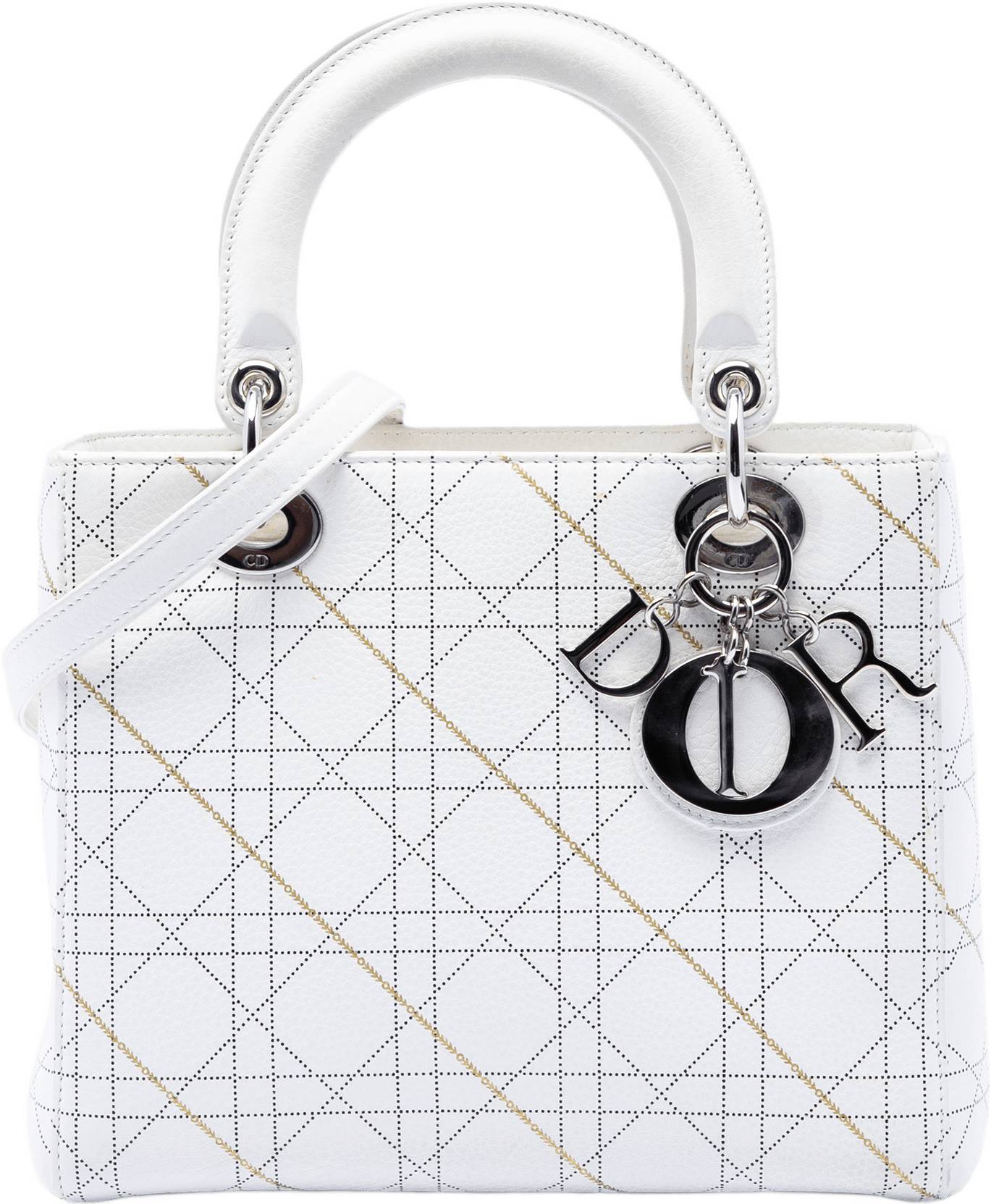 Dior Medium Calfskin Cannage Print Lady Dior, från Luxclusif, i färgen white.