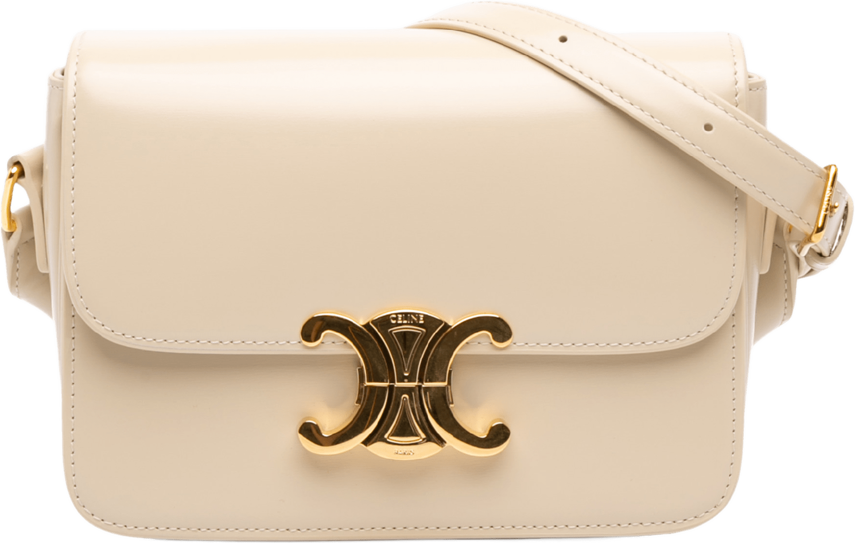 Celine Teen Shiny Calfskin Triomphe Crossbody, från Luxclusif, i färgen brun.