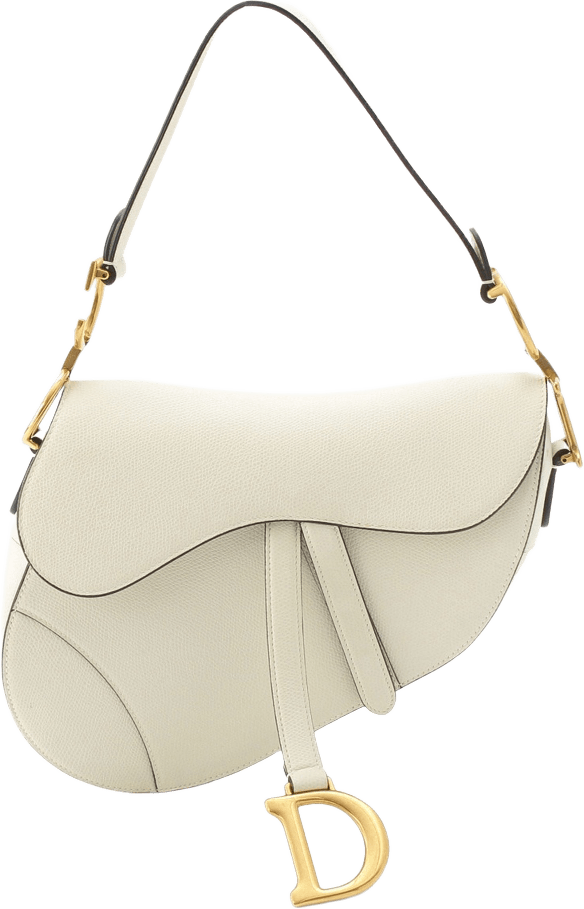 Dior Grained Calfskin Saddle Bag, från Luxclusif, i färgen vit.