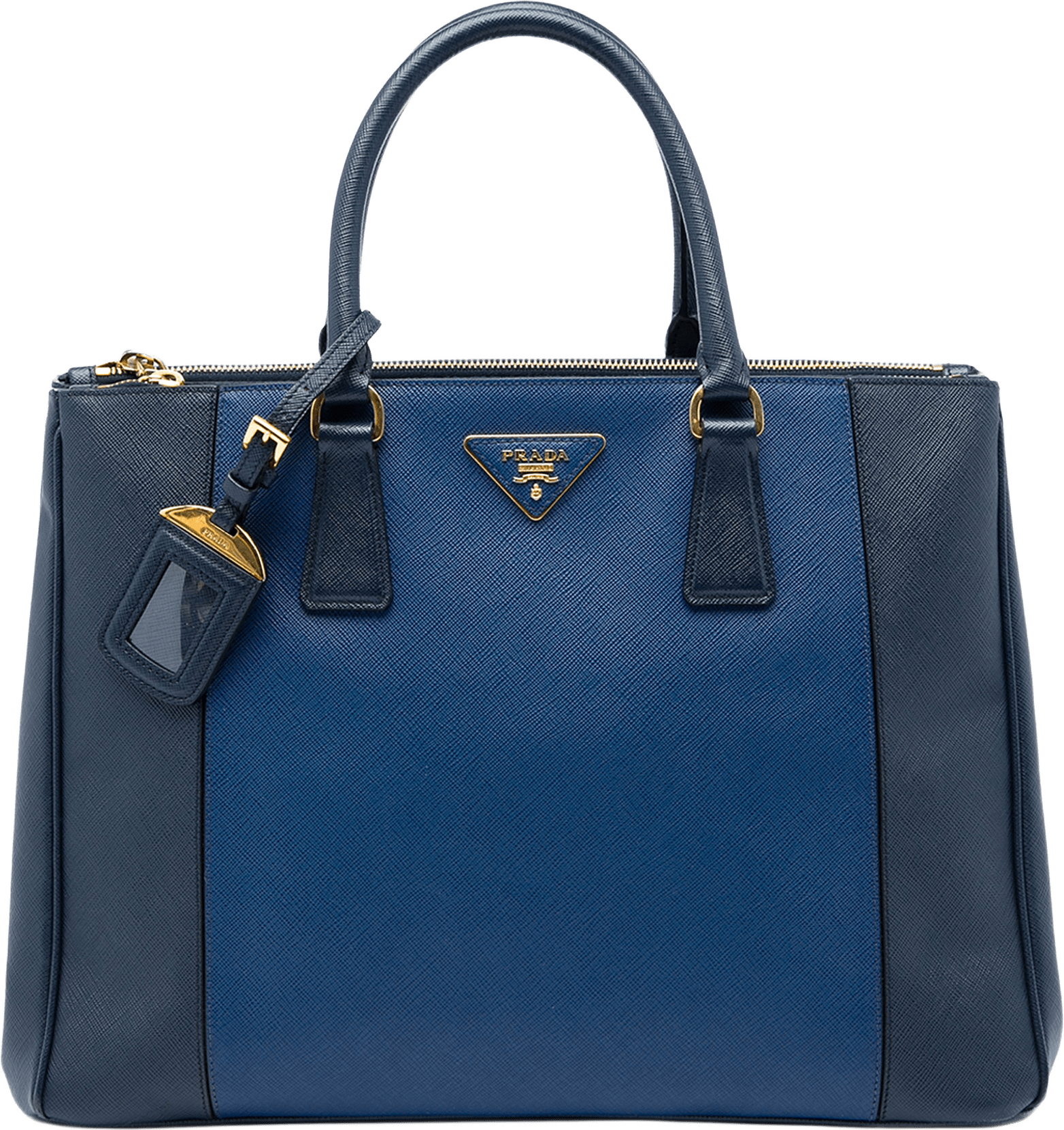 Prada Medium Bicolor Saffiano Lux Galleria Double Zip Satchel, från Luxclusif, i färgen blå.