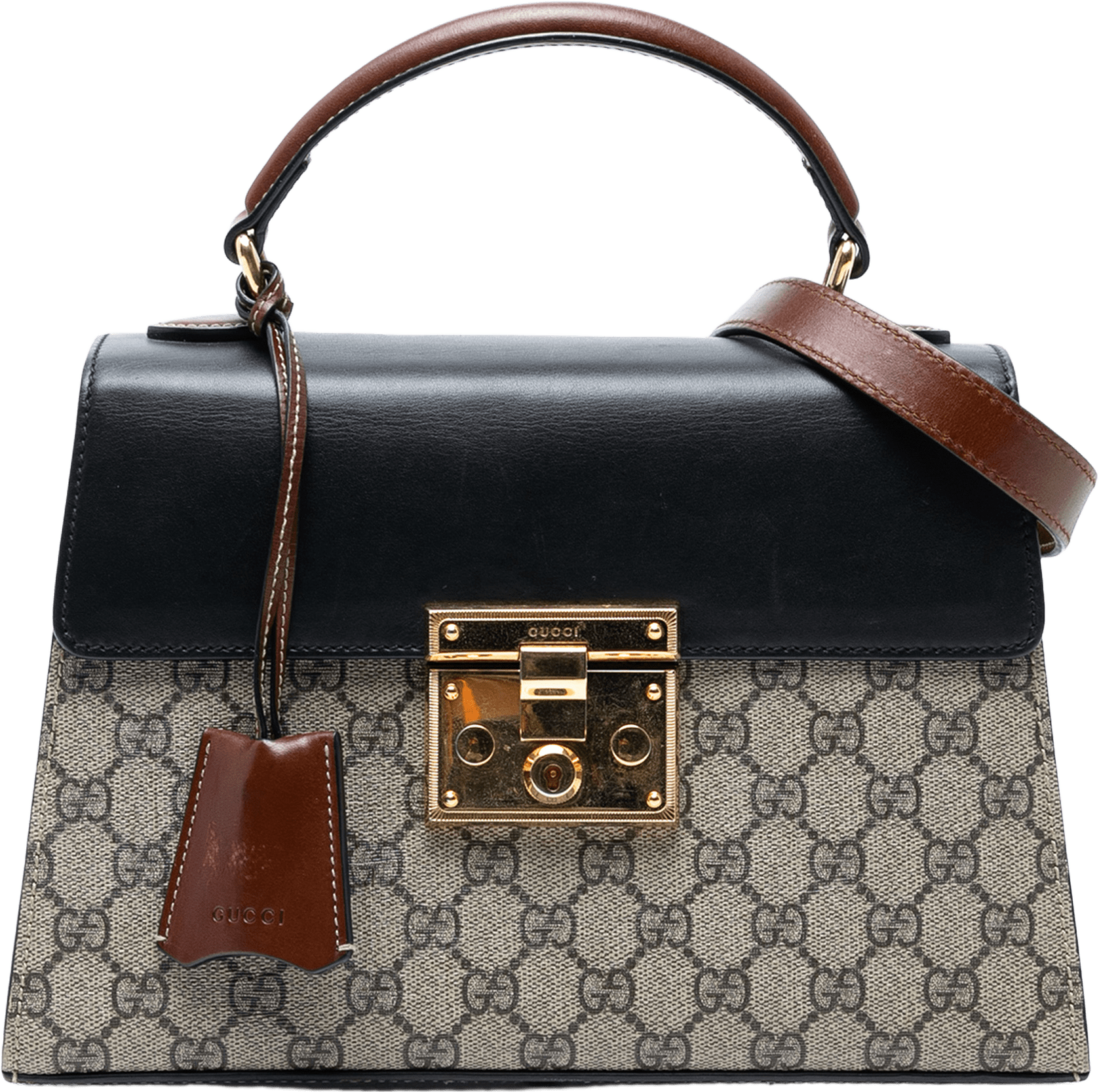 Gucci Small Gg Supreme Padlock Satchel, från Luxclusif, i färgen beige.