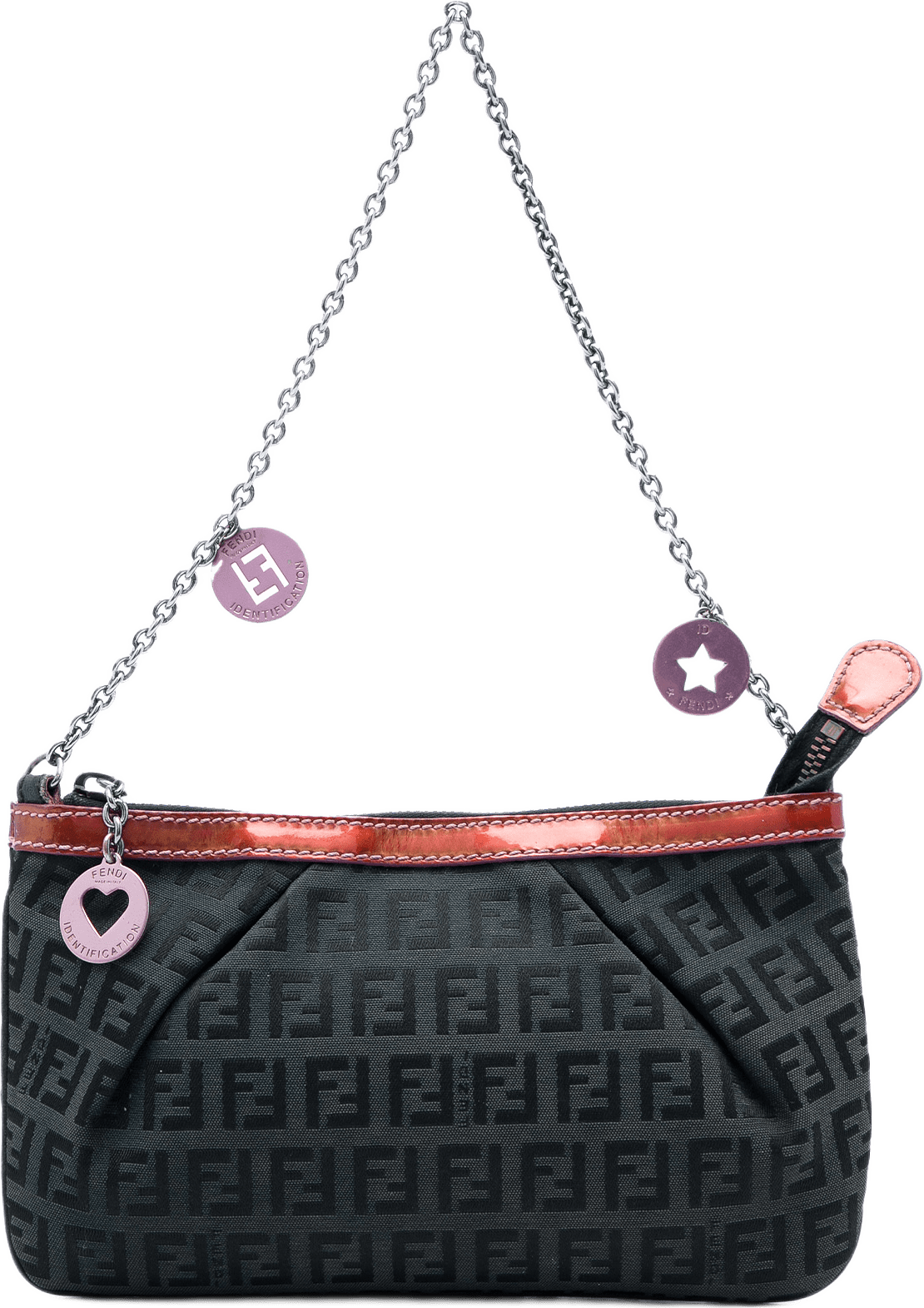 Fendi Zucchino Canvas Chain Pochette, från Luxclusif, i färgen svart.