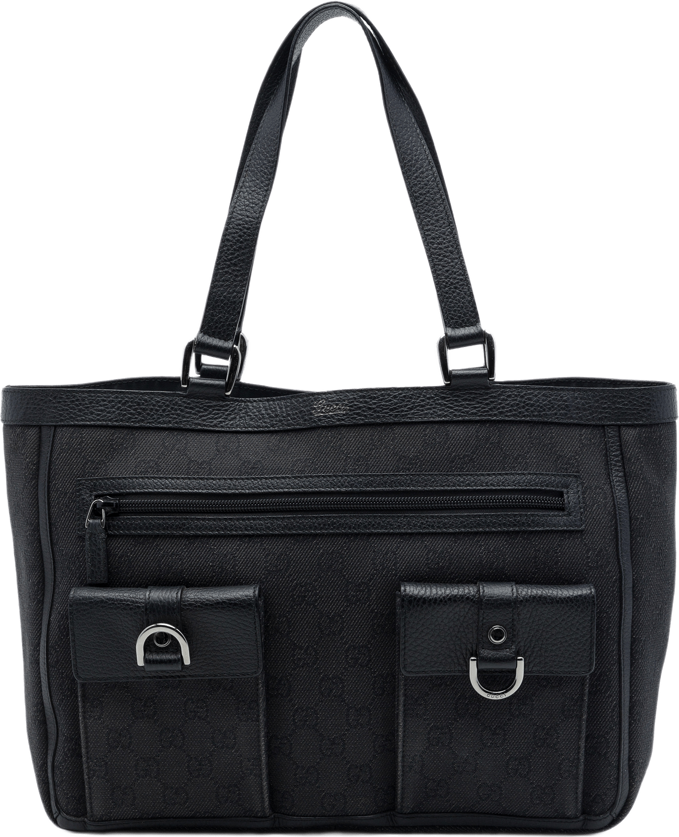 Gucci Gg Denim Abbey D Ring Pocket Tote, från Luxclusif, i färgen grå.