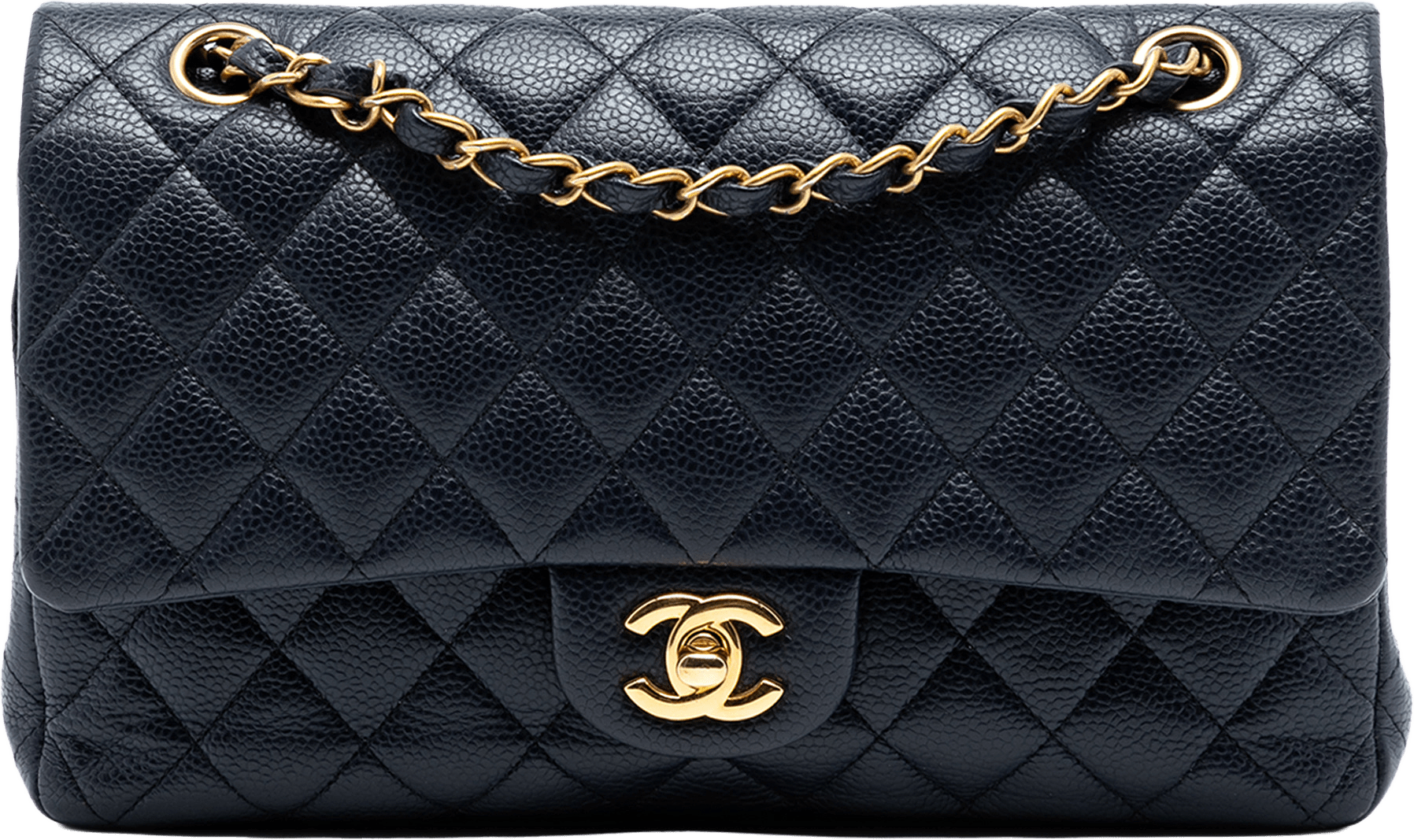 Chanel Medium Classic Caviar Double Flap, från Luxclusif, i färgen navy.