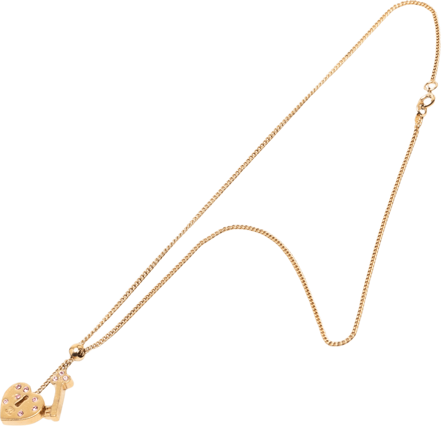 Chanel Gold Plated Heart Lock And Key Pendant Necklace, från Luxclusif, i färgen gold.