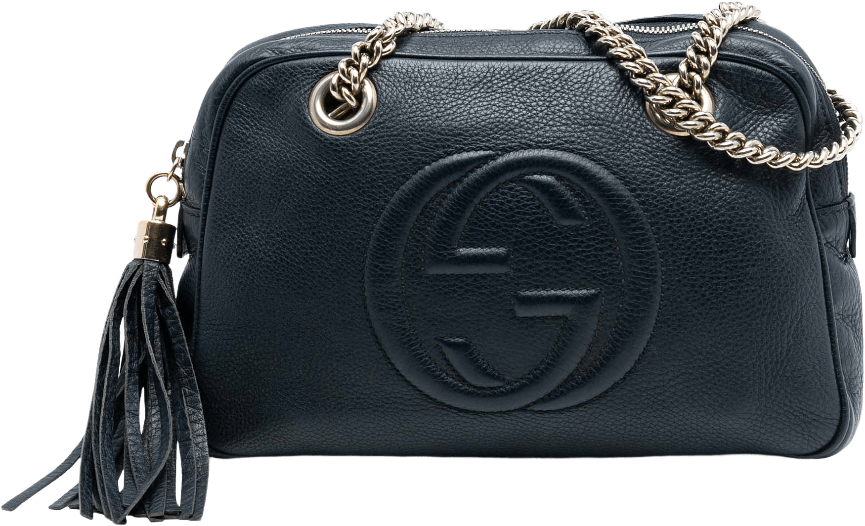 Gucci Leather Soho Chain Zip Shoulder Bag, från Luxclusif, i färgen black.