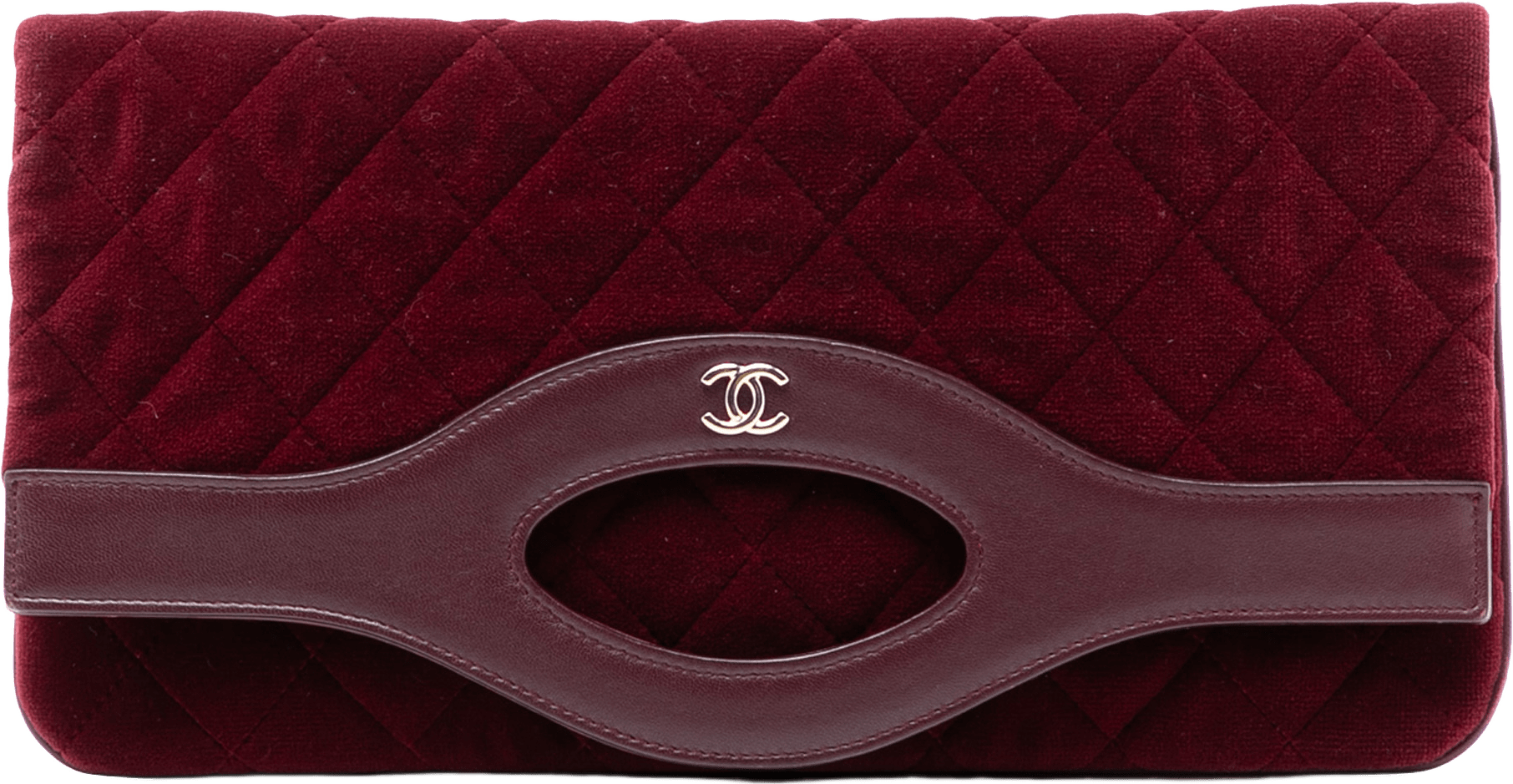 Chanel Quilted Velvet 31 Clutch, från Luxclusif, i färgen burgundy.