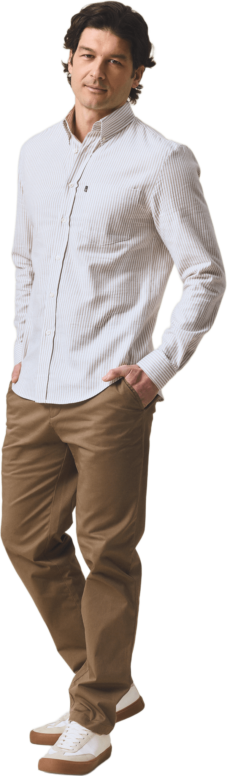 Casual Striped Flannel B.d Shirt, från Lexington, i färgen beige/white stripe.