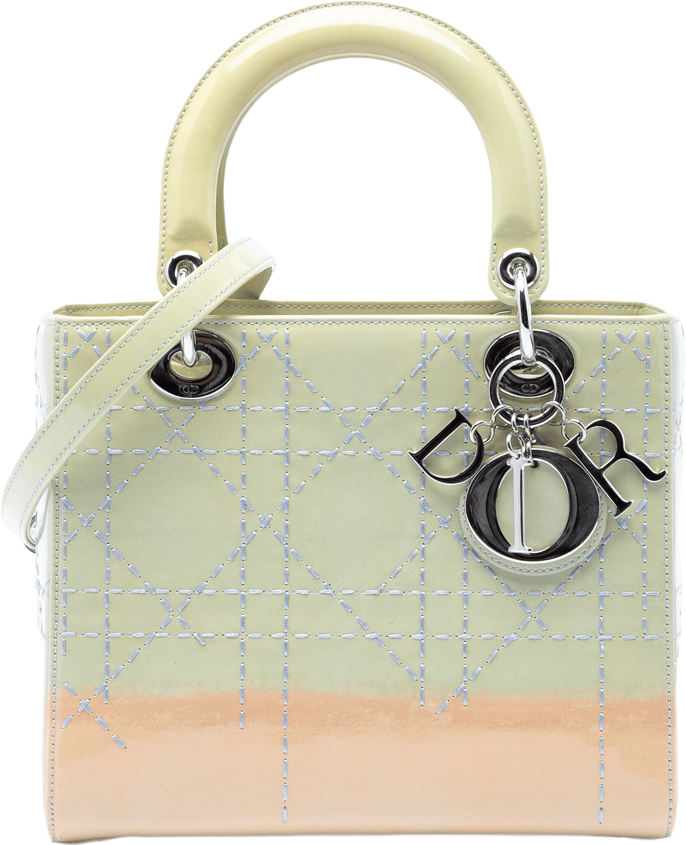Dior Medium Ombre Patent Cannage Lady Dior, från Luxclusif, i färgen light green.