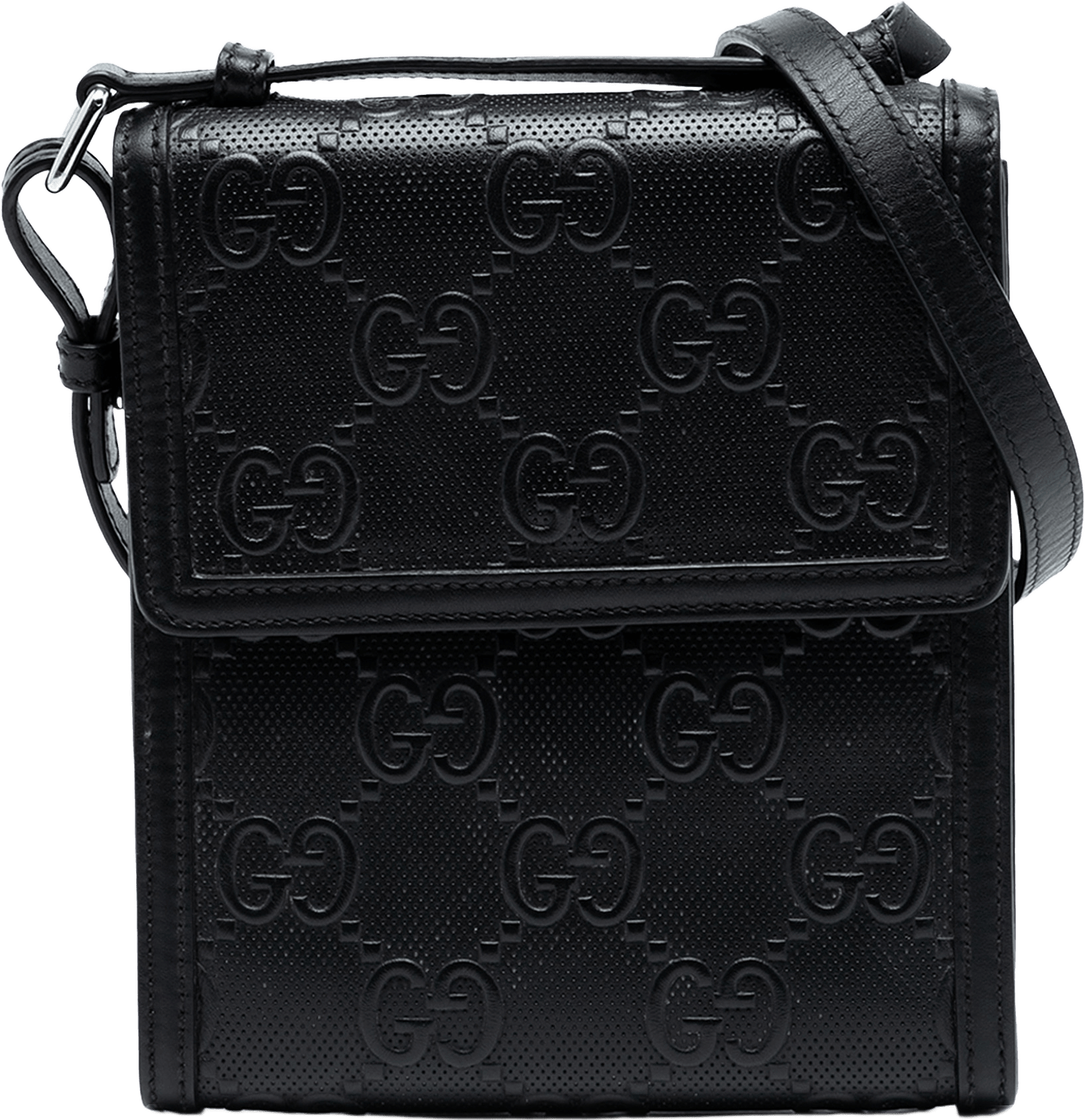Gucci Gg Embossed Leather Flap Crossbody, från Luxclusif, i färgen black.
