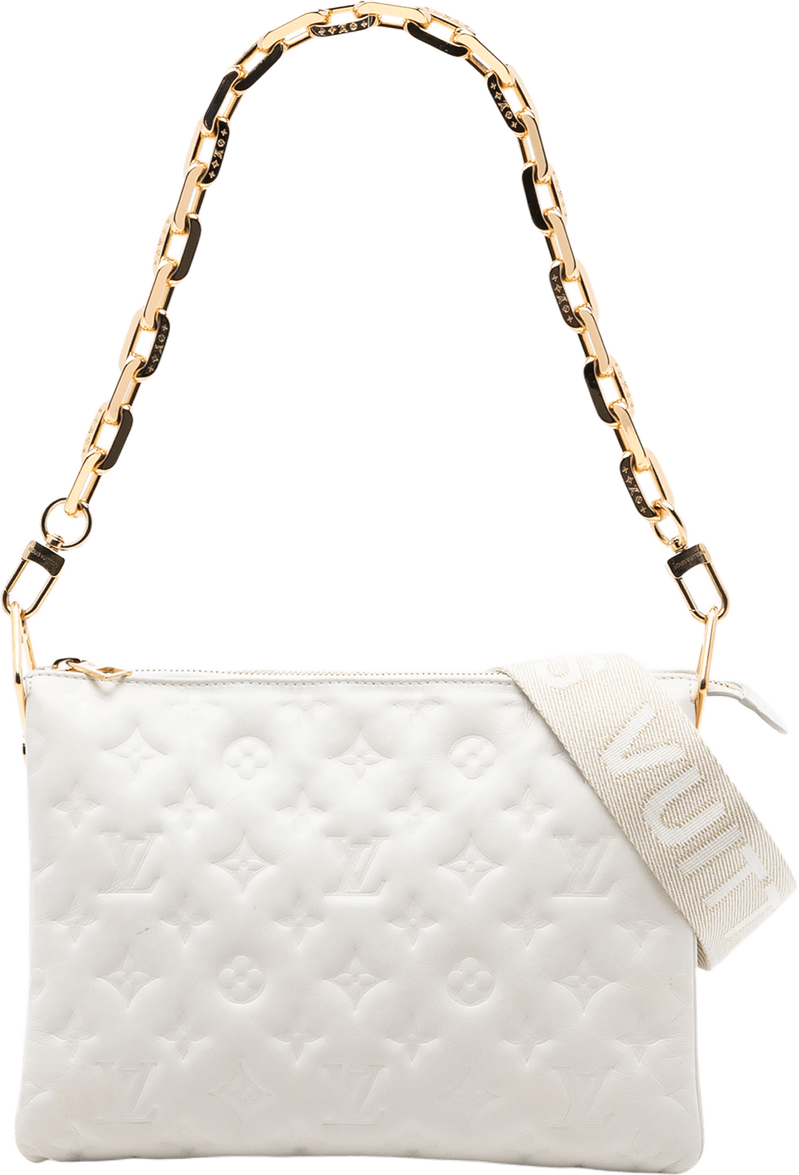 Louis Vuitton Monogram Embossed Puffy Lambskin Coussin Pm, från Luxclusif, i färgen white.