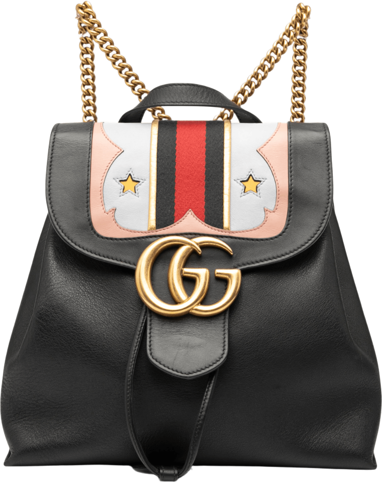 Gucci Gg Marmont Leather Web Heart Backpack, från Luxclusif, i färgen black.