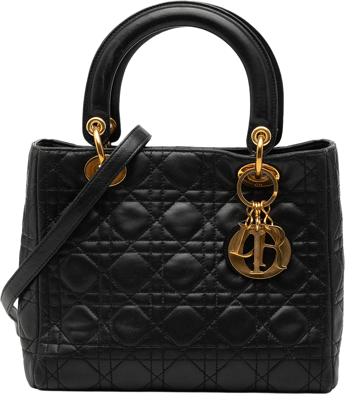 Dior Medium Lambskin Cannage Lady Dior, från Luxclusif, i färgen black.