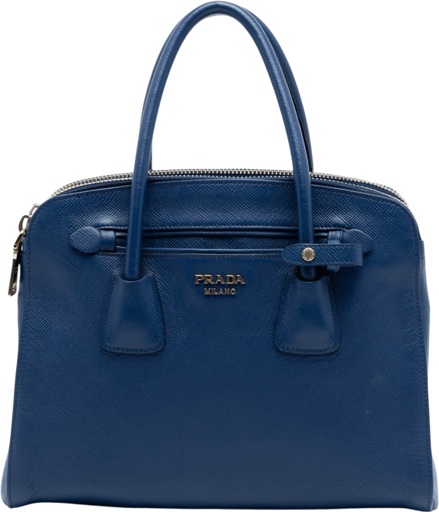 Prada Saffiano Cuir Double Zip Top Handle Bag, från Luxclusif, i färgen dark blue.