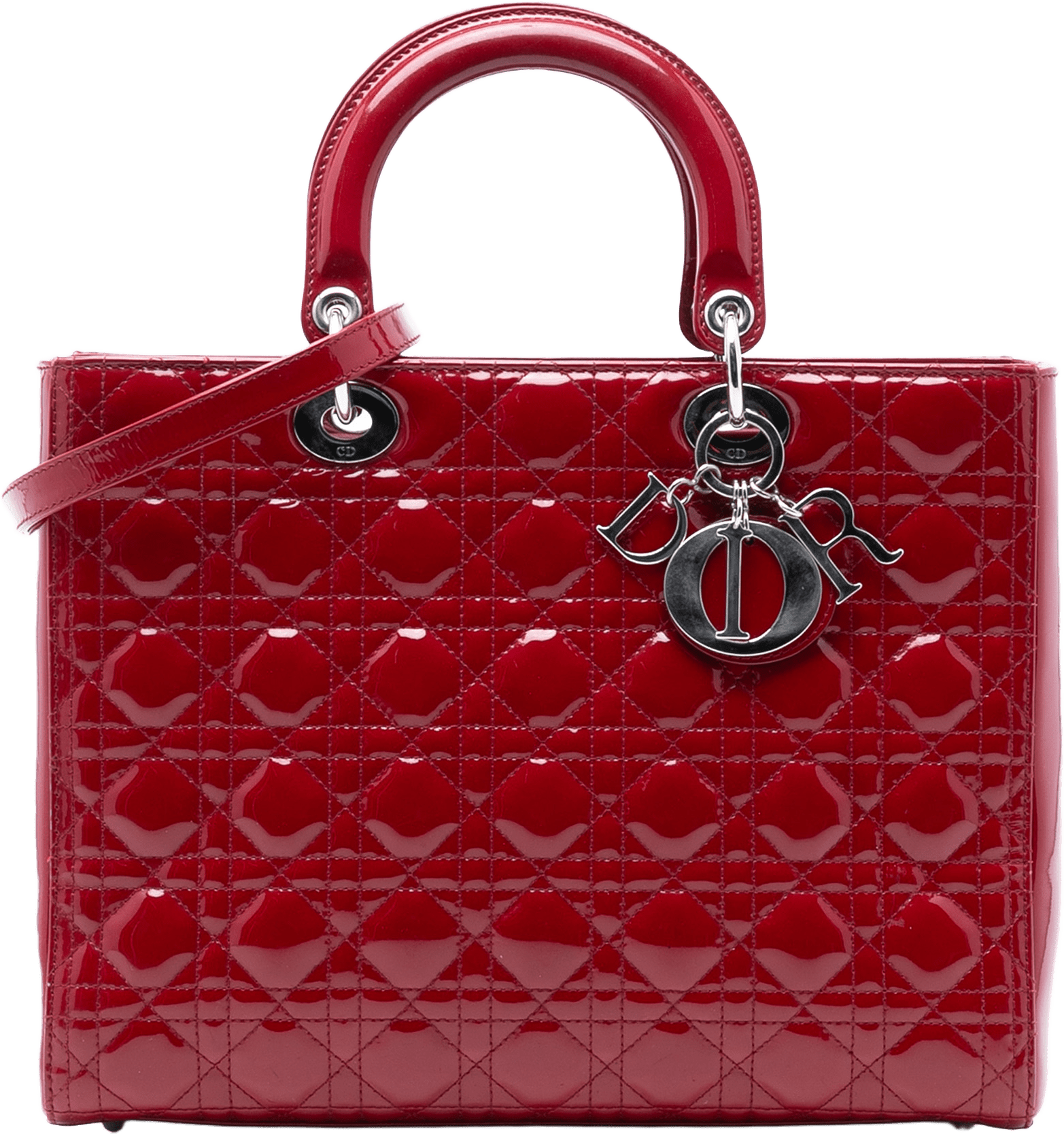 Dior Large Patent Cannage Lady Dior, från Luxclusif, i färgen red.