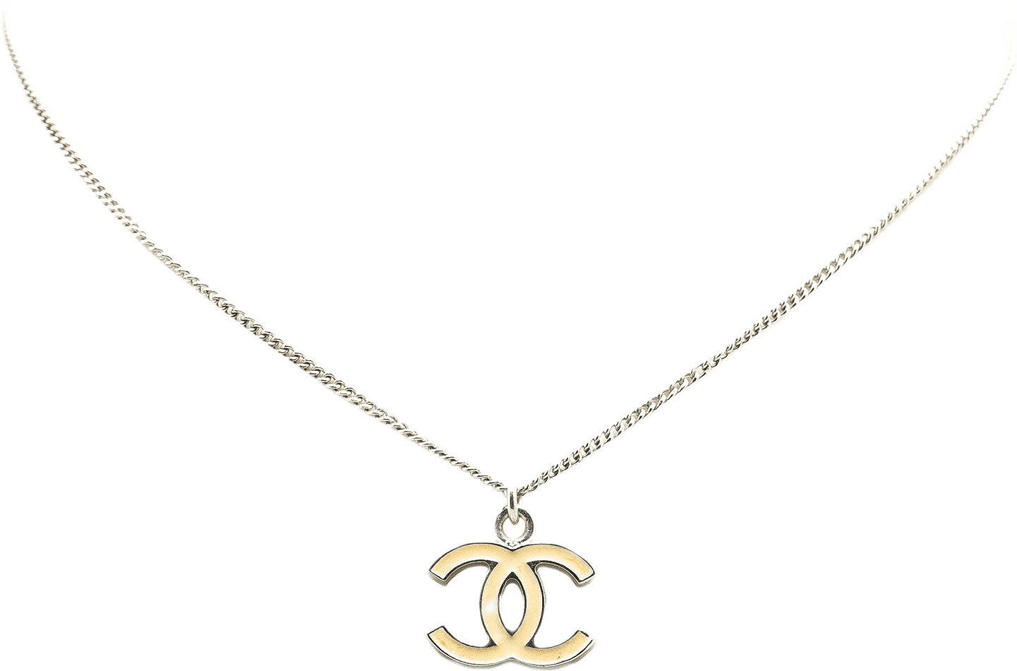 Chanel Silver Enamel Cc Pendant Necklace