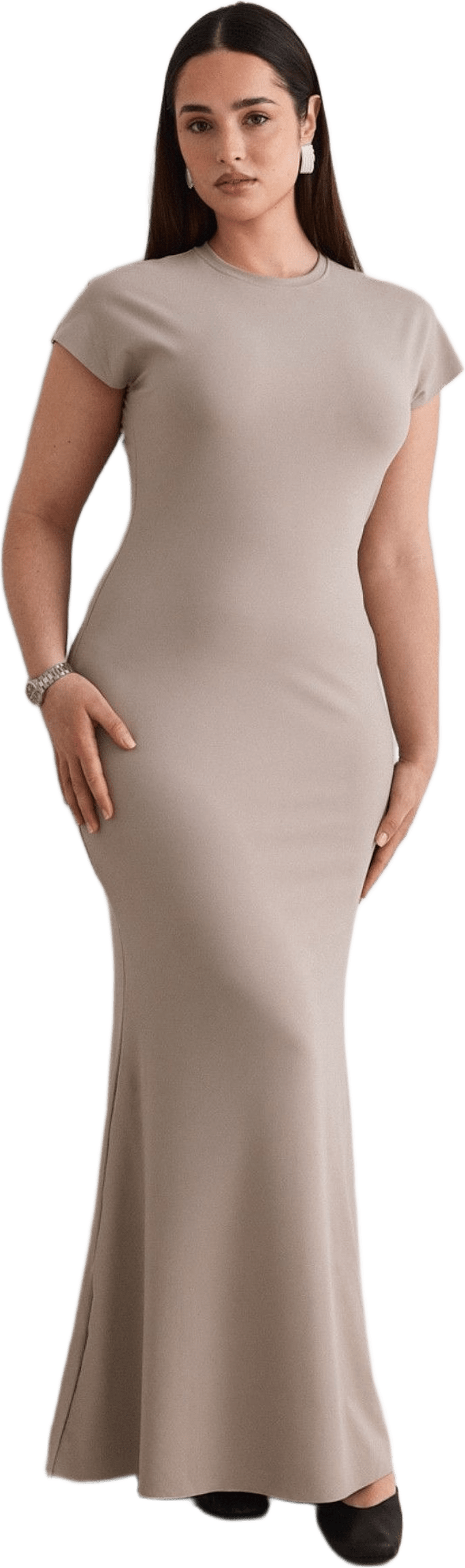 Sense Mermaid Cap Sleeve Dress, från aim'n, i färgen dark clay.