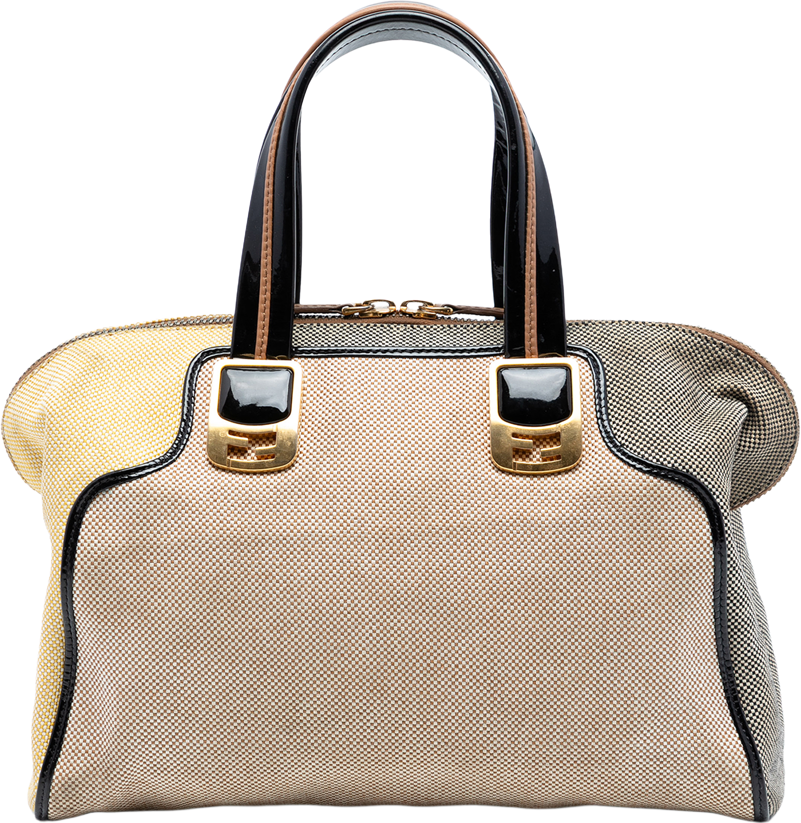 Fendi Canvas Colorblock Chameleon Satchel, från Luxclusif, i färgen beige.