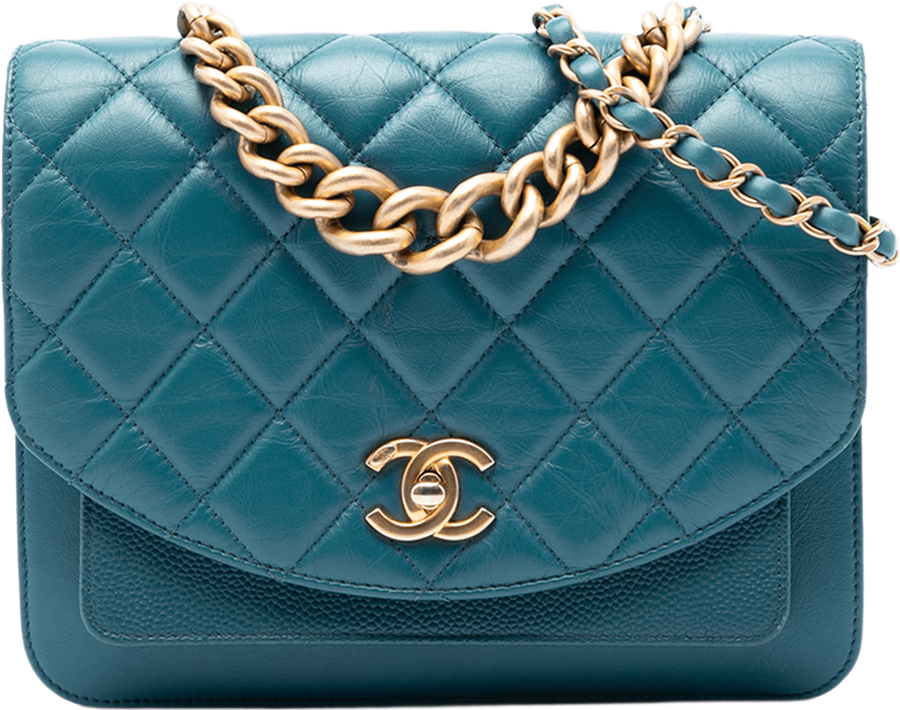 Chanel Small Quilted Calfskin And Caviar Chain Handle Flap, från Luxclusif, i färgen blå.