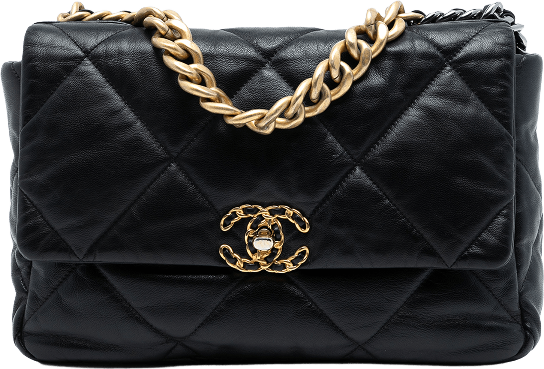 Chanel Large Lambskin 19 Flap, från Luxclusif, i färgen black.