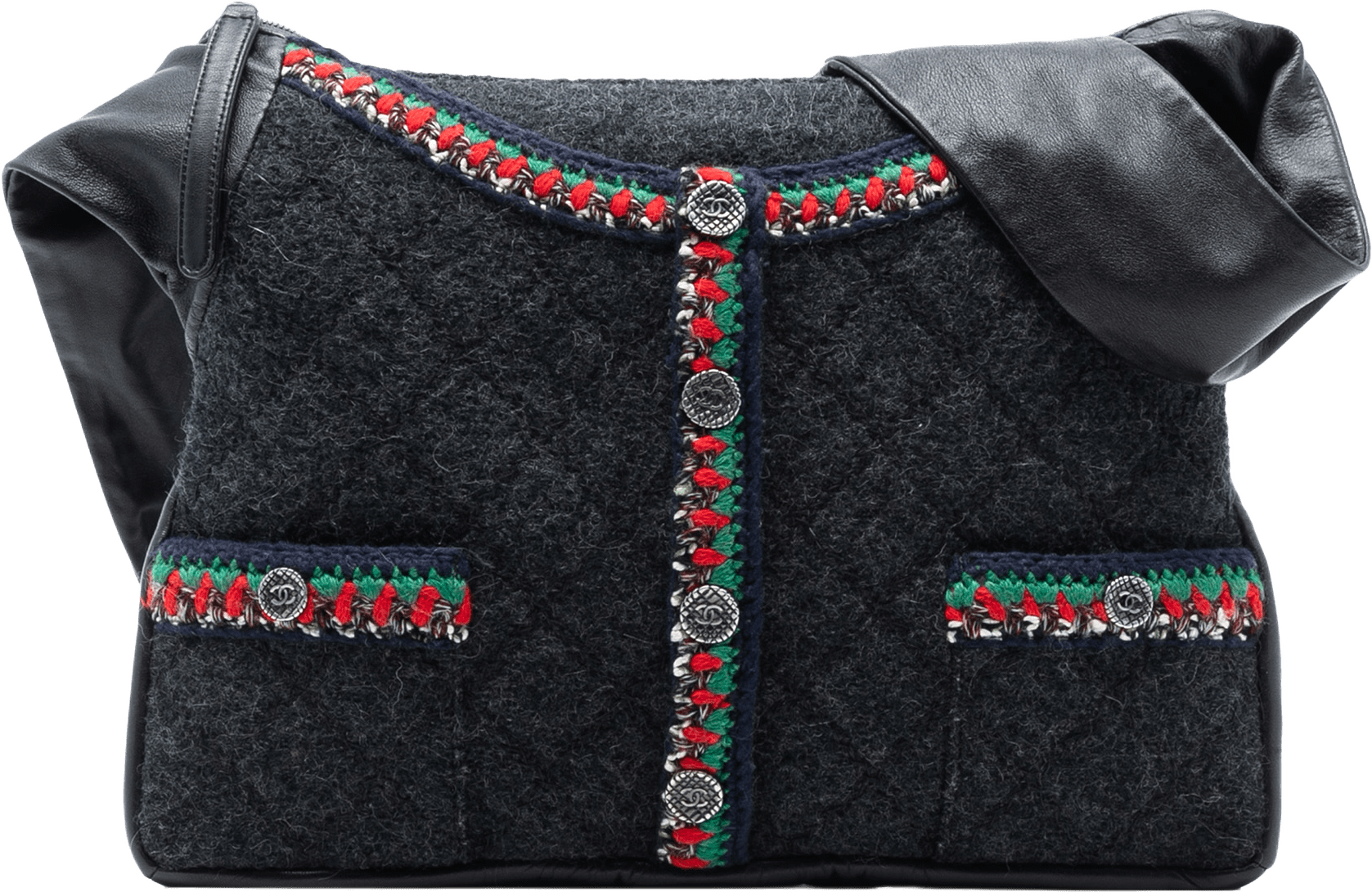 Chanel Quilted Wool And Lambskin Girl Bag, från Luxclusif, i färgen gray.