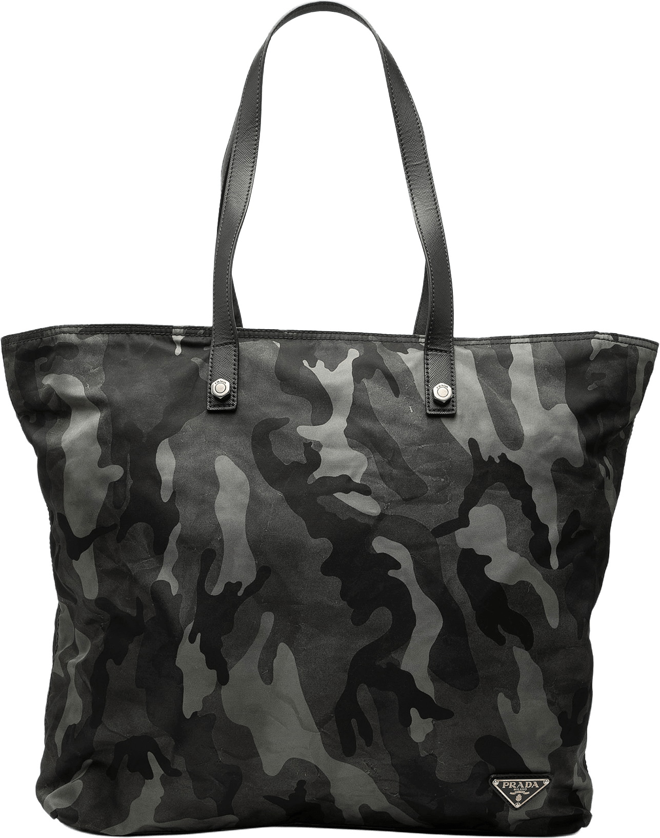 Prada Tessuto Camouflage Tote, från Luxclusif, i färgen gray.