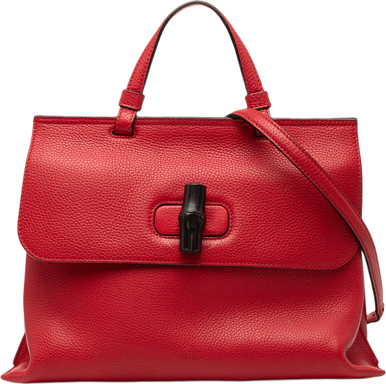 Gucci Medium Calfskin Bamboo Daily Satchel, från Luxclusif, i färgen röd.