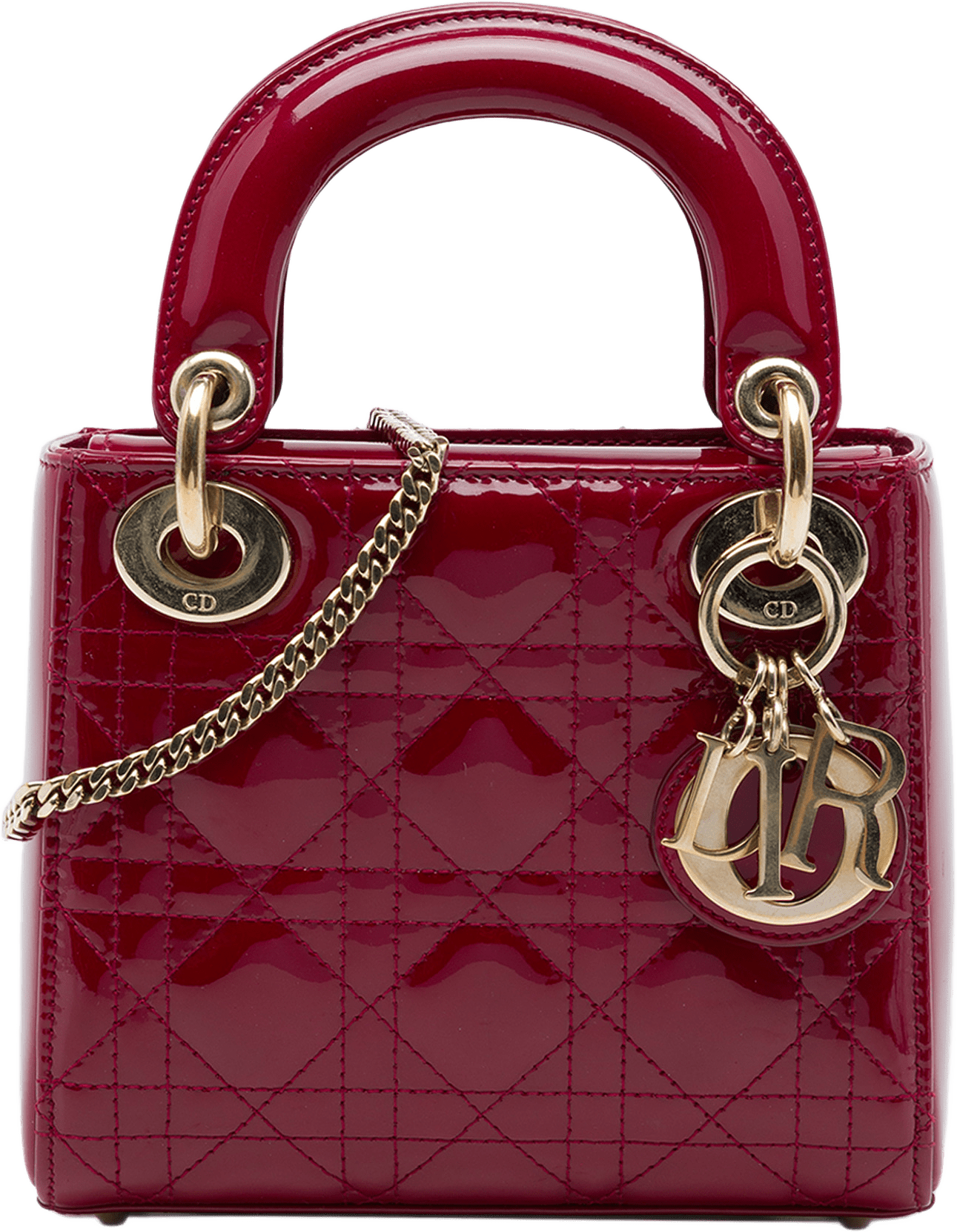 Dior Mini Patent Cannage Lady Dior, från Luxclusif, i färgen röd.