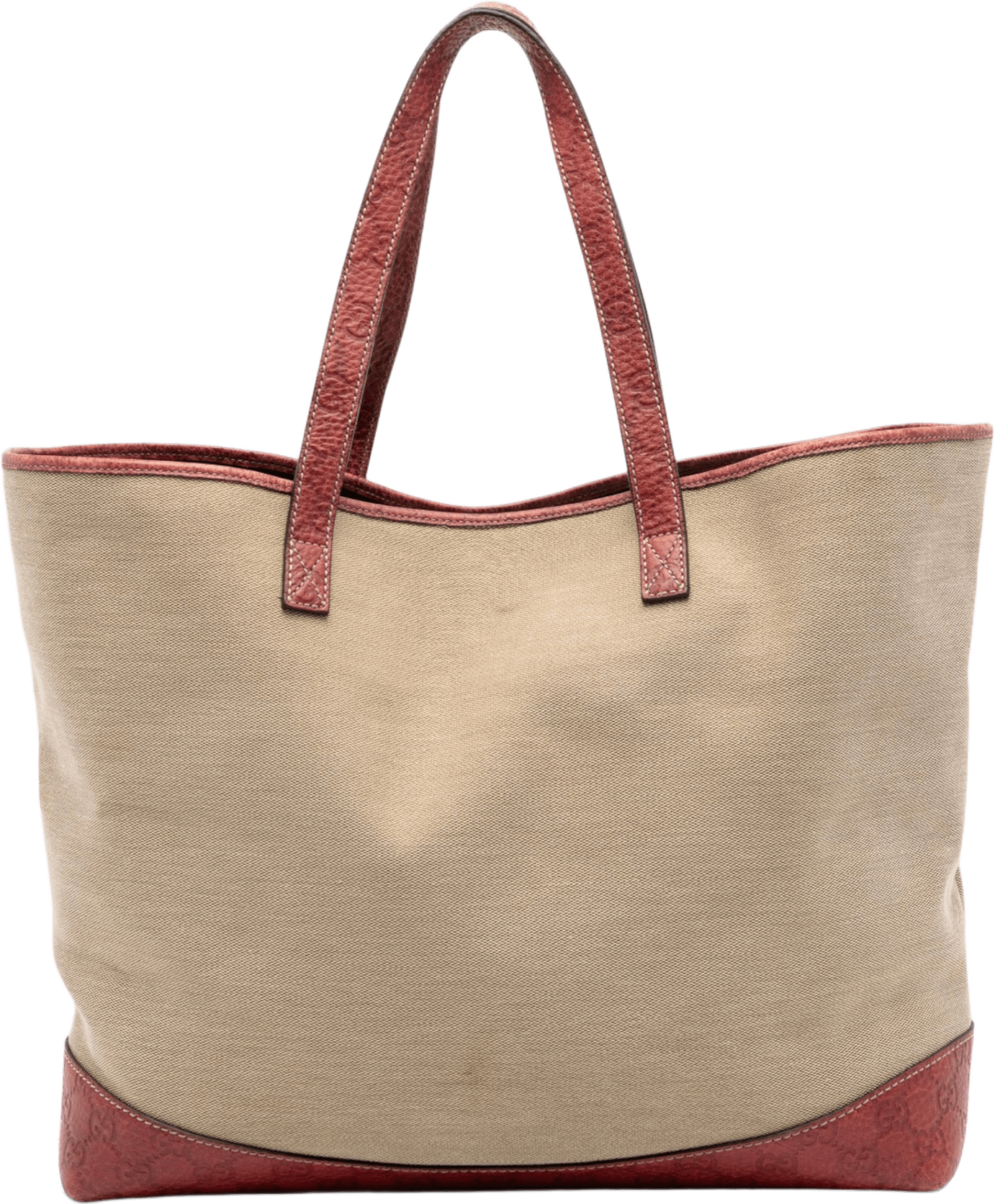 Gucci Guccissima Trimmed Canvas Tote, från Luxclusif, i färgen beige.