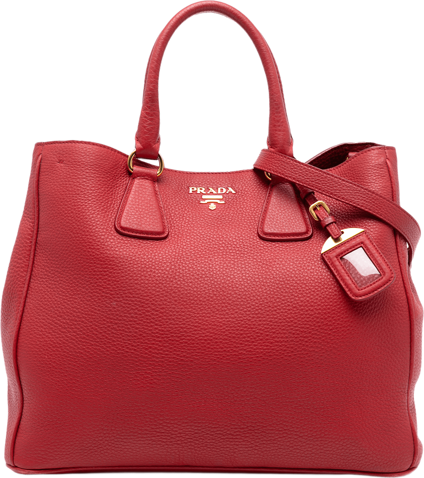 Prada Vitello Daino Open Convertible Tote, från Luxclusif, i färgen red.