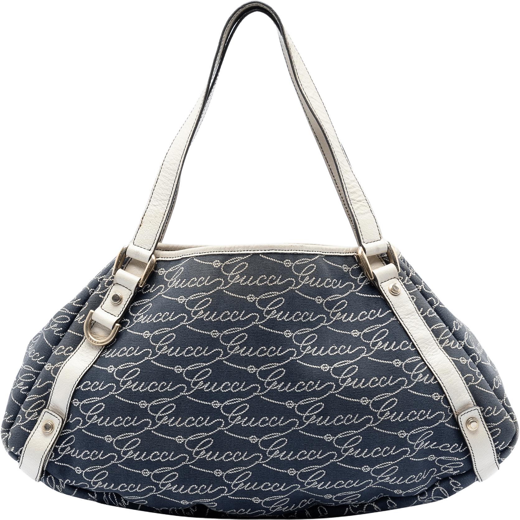 Gucci 85th Anniversary Canvas Logo Abbey D Ring Tote, från Luxclusif, i färgen dark blue.