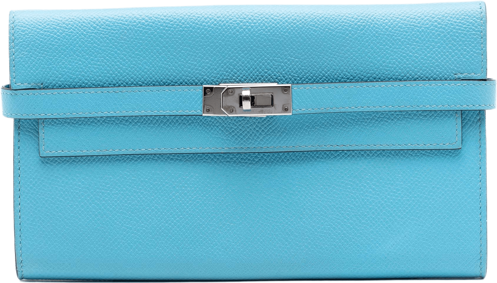 Hermès Epsom Kelly Longue Wallet, från Luxclusif, i färgen light blue.