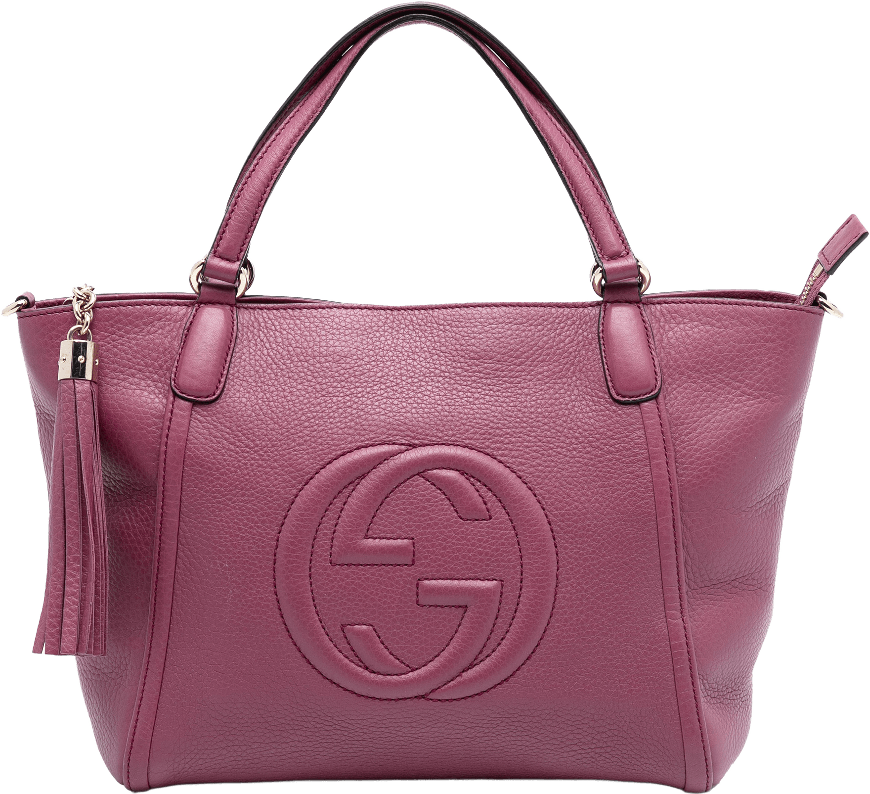 Gucci Small Leather Soho Cellarius Satchel, från Luxclusif, i färgen dark pink.