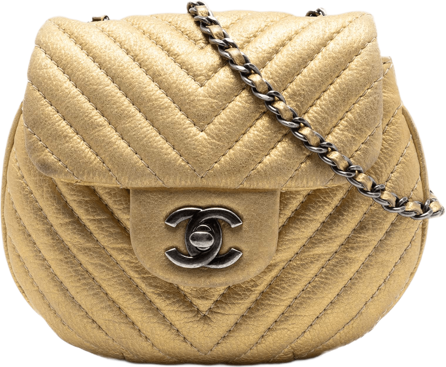 Chanel Cc Chevron Metallic Aged Calfskin Bubble Flap, från Luxclusif, i färgen gold.