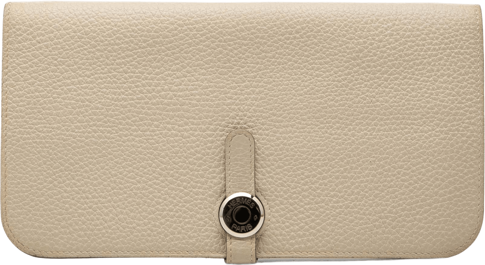 Hermès Togo Dogon Duo Wallet Gm, från Luxclusif, i färgen ivory.