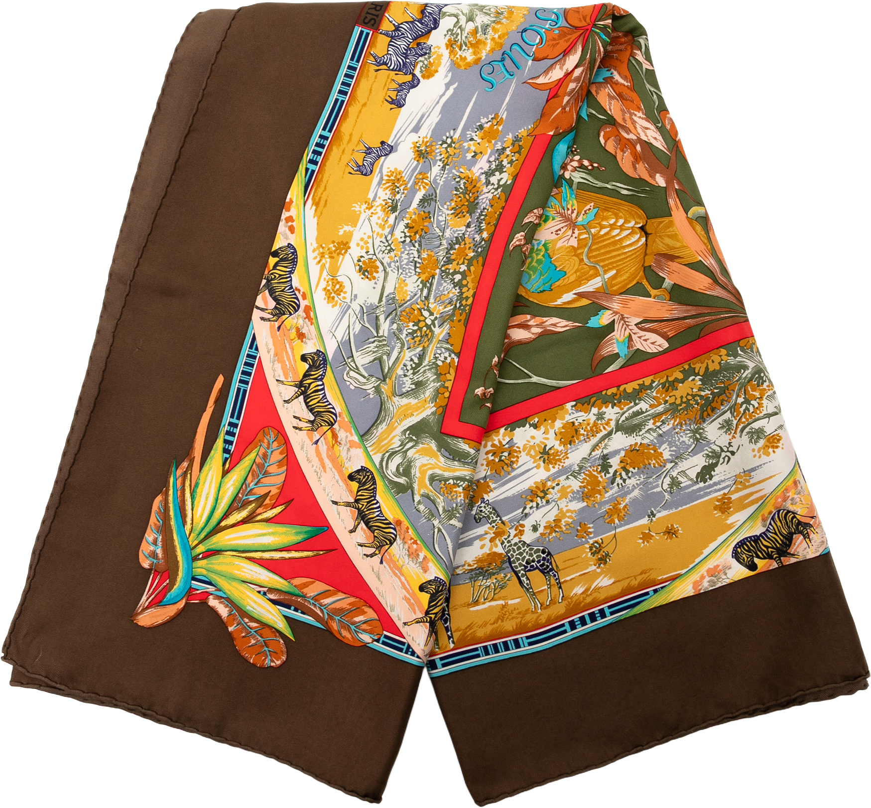 Hermès Tropiques De Paradis Silk Scarf, från Luxclusif, i färgen brown.