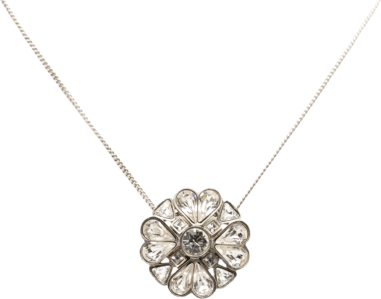 Chanel Cc Brass Strass Clover Pendant Necklace, från Luxclusif, i färgen silver.