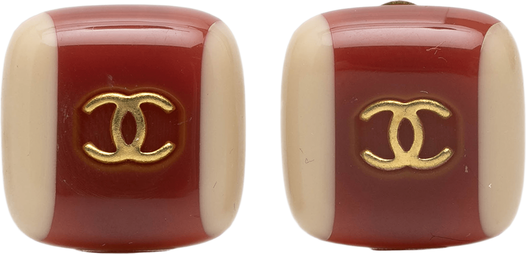 Chanel Cc Gold Plated Resin Square Clip On Earrings, från Luxclusif, i färgen red.
