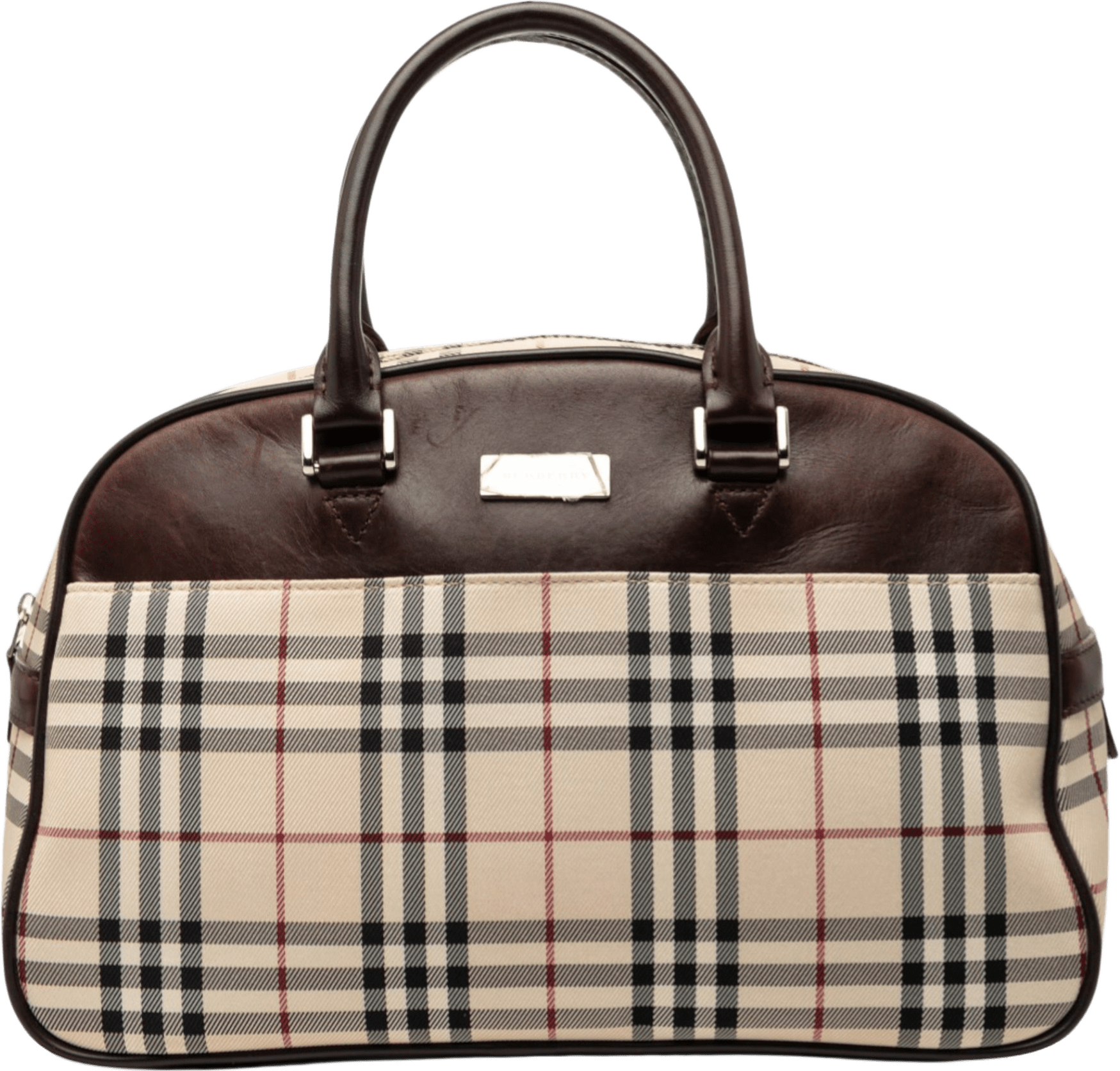 Burberry House Check Canvas Handbag, från Luxclusif, i färgen beige.