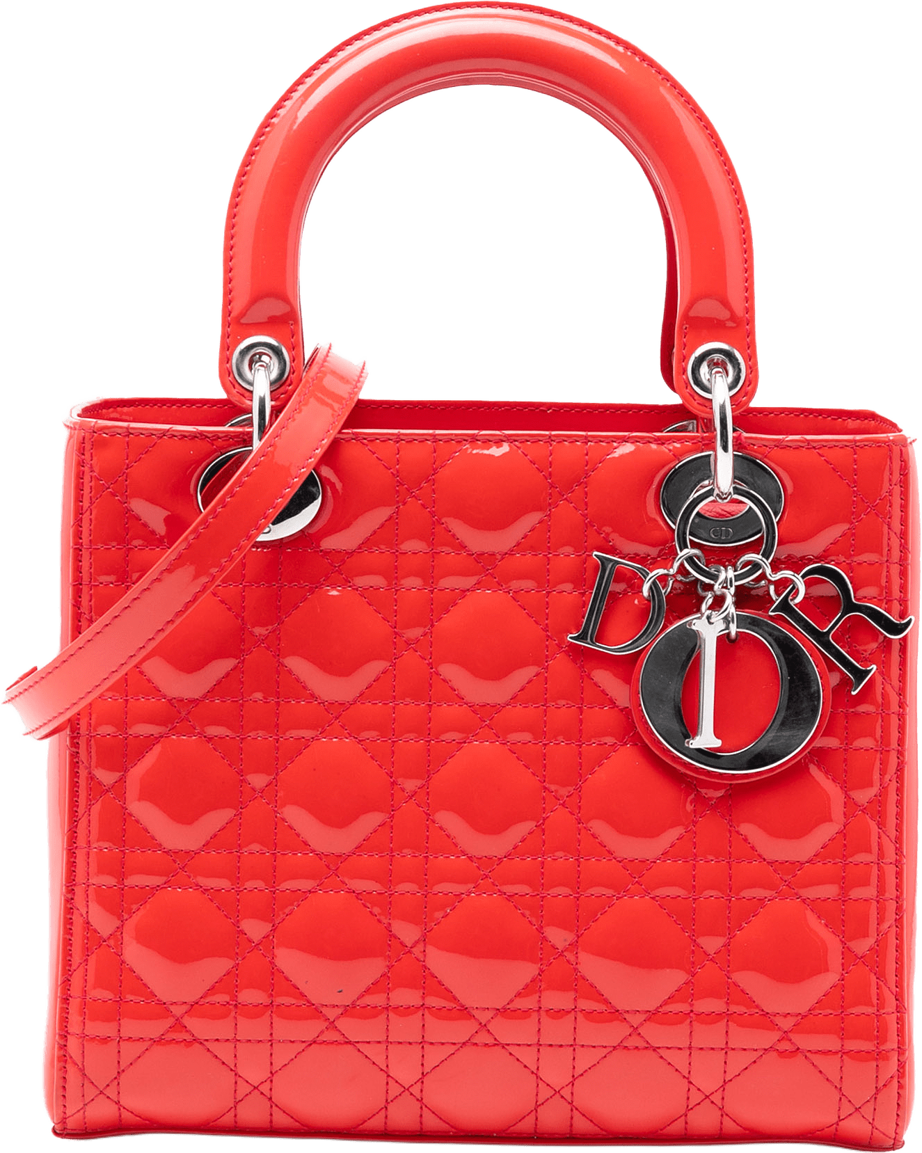 Dior Medium Patent Cannage Lady Dior, från Luxclusif, i färgen dark orange.