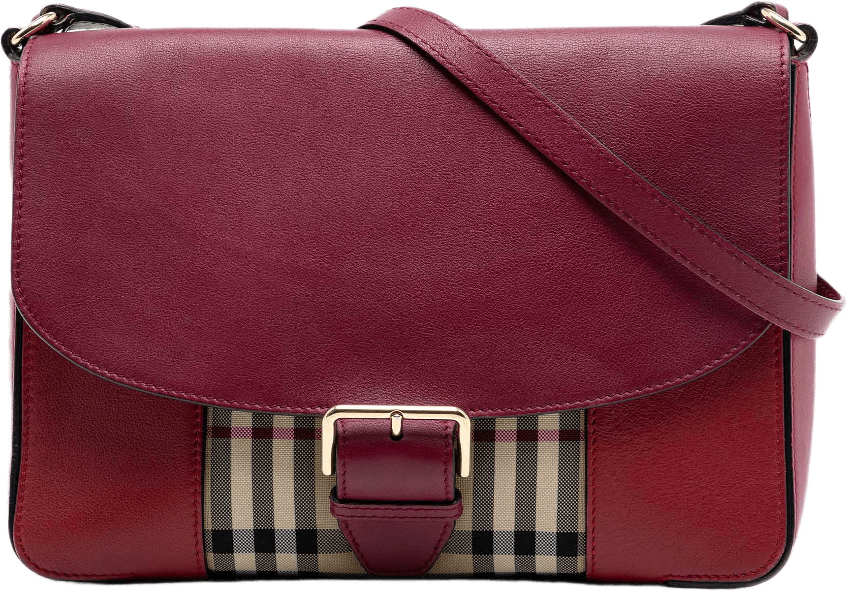Burberry Small Bicolor Leather And House Check Dickens Crossbody, från Luxclusif, i färgen red.