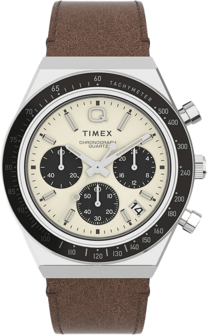 Timex Q Chronograph Herr, Beige/brun Läderrem - Tw2v42800, från Timex, i färgen 1.