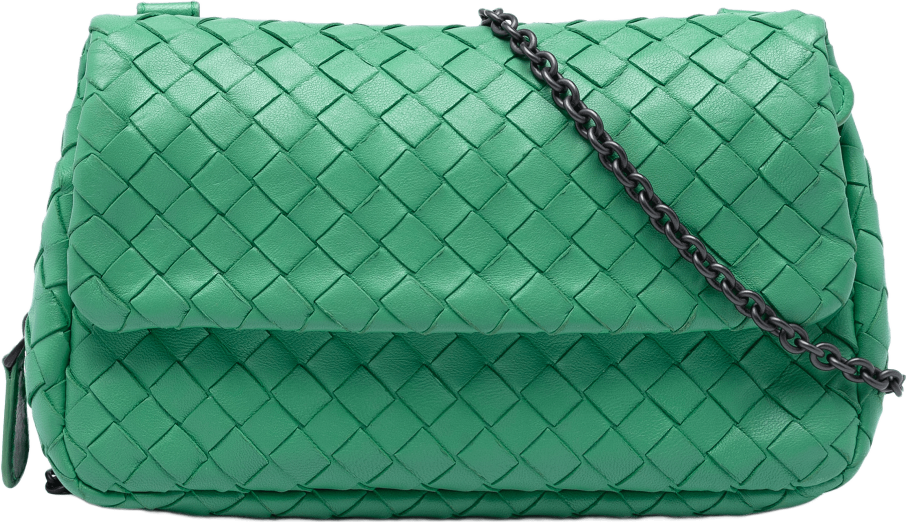 Bottega Veneta Mini Nappa Intrecciato Expandable Chain Flap Crossbody, från Luxclusif, i färgen grön.