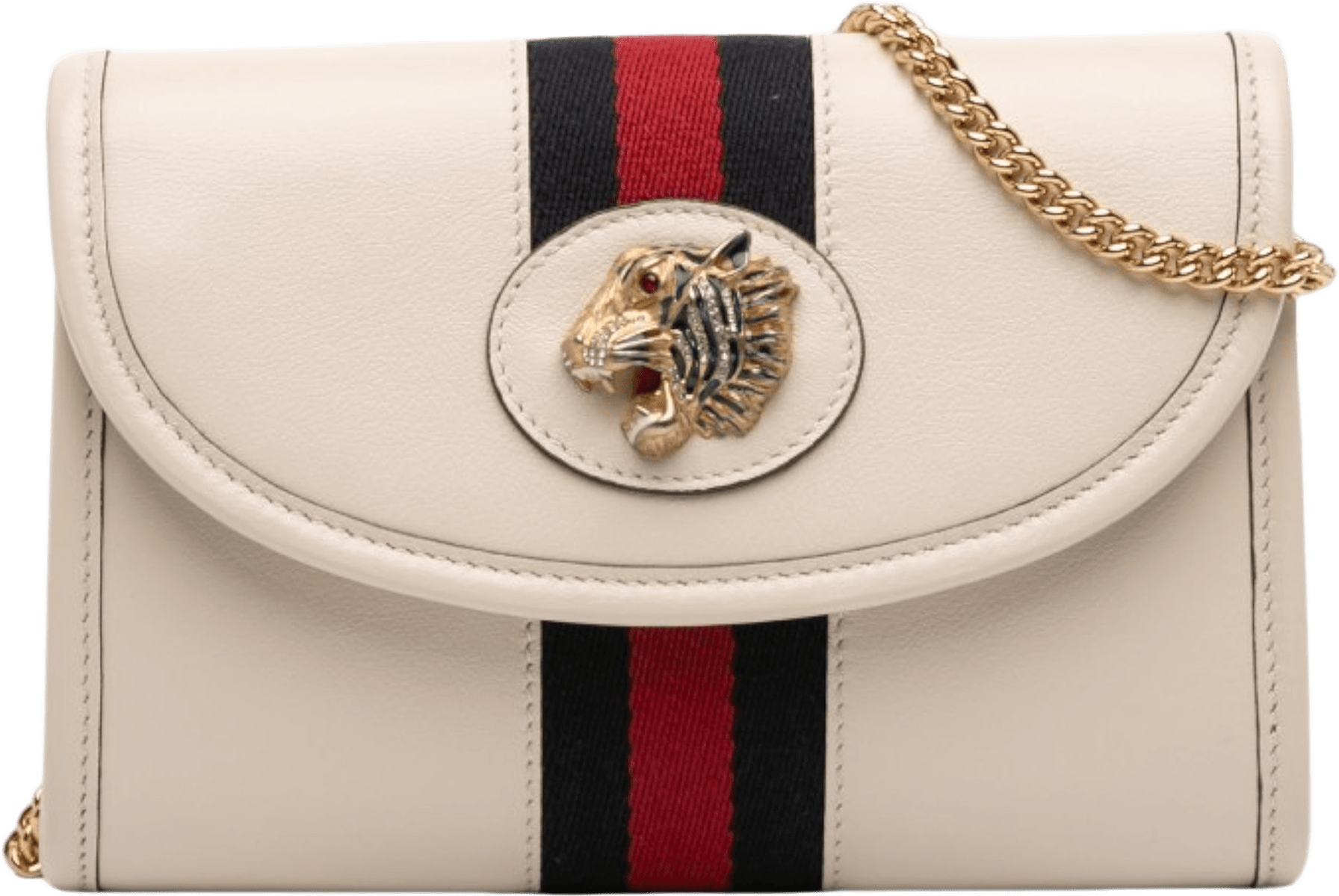 Gucci Mini Calfskin Rajah Web Chain Crossbody, från Luxclusif, i färgen white.