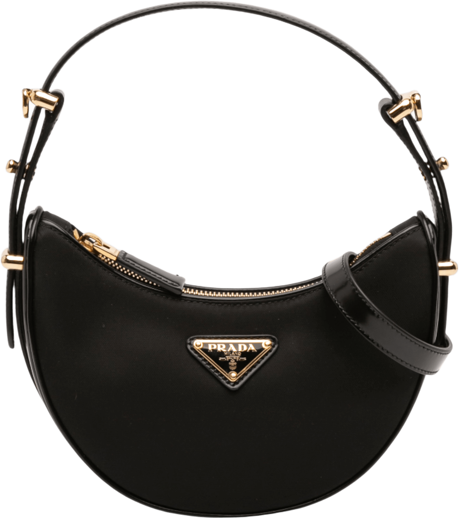 Prada Small Re Nylon And Leather Arque Satchel, från Luxclusif, i färgen black.