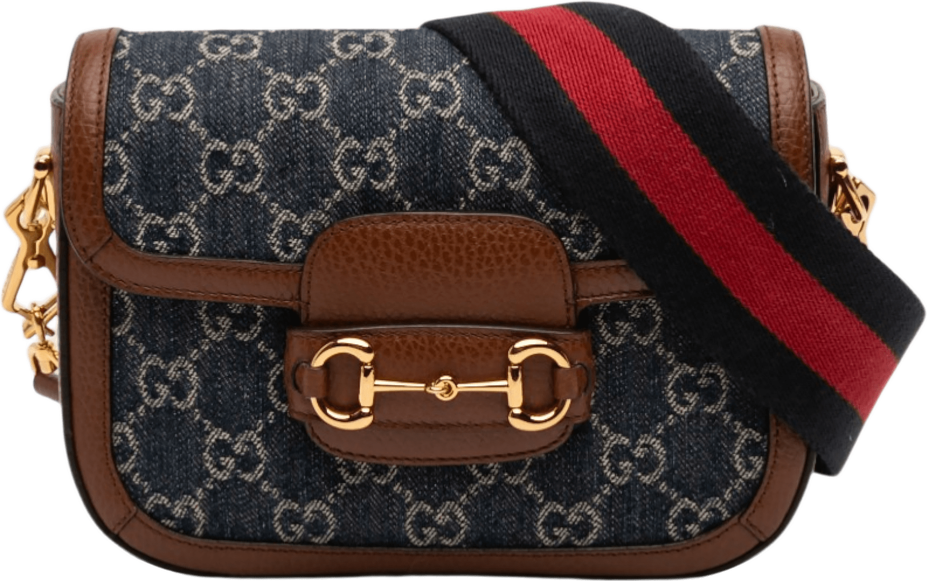 Gucci Small Gg Denim Web Horsebit 1955 Crossbody, från Luxclusif, i färgen dark blue.